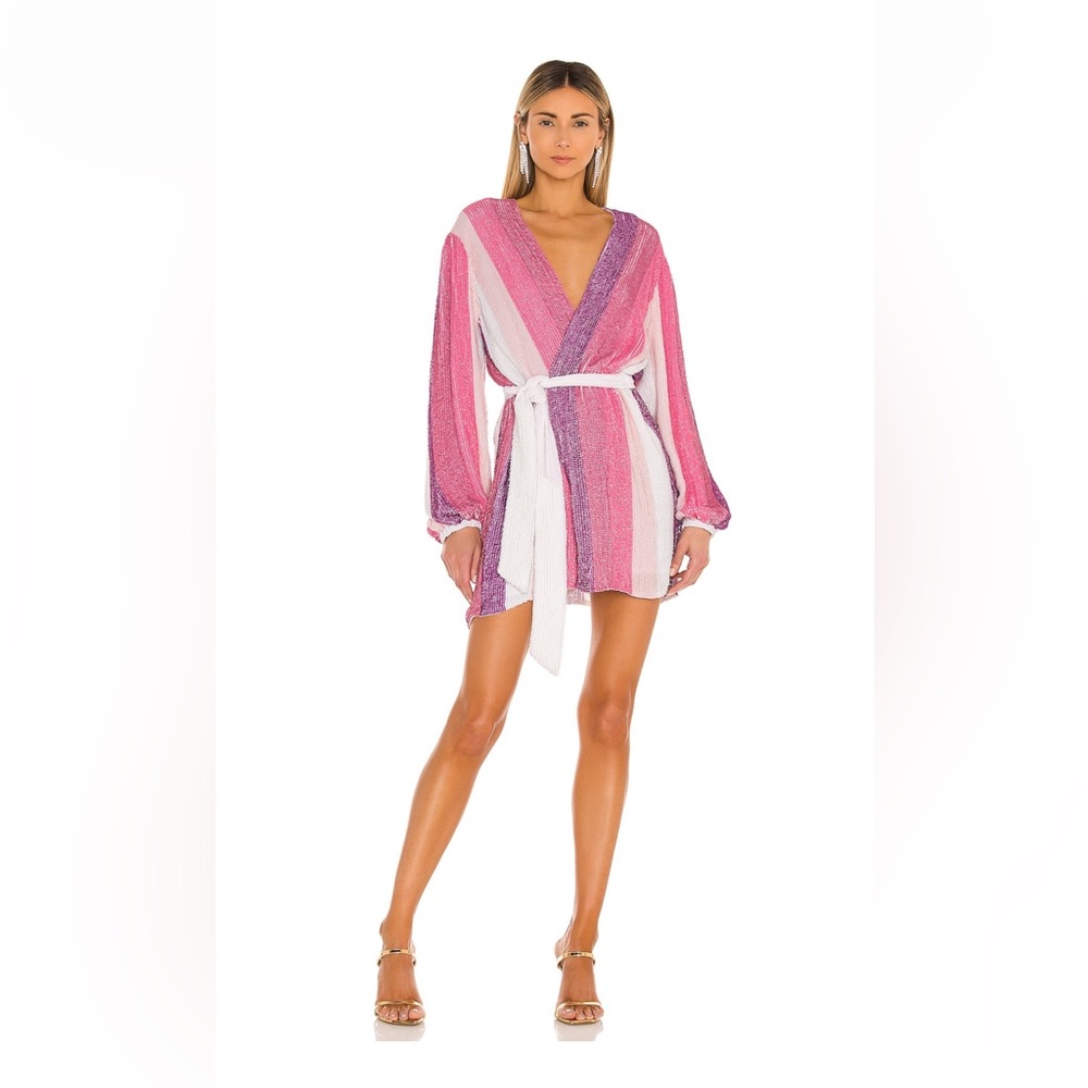 Retrofete Pink and Purple Long Sleeve Mini Dress